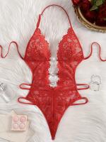 Body de Encaje Verde Esmeralda con Detalles Recortados y Bordes Festoneados – Body Sensual para Mujer, Mezcla Suave de Poliéster, Lavado a Mano, Ropa Romántica |   Diseño Elegante en Encaje con Bordados Festoneados - details 6
