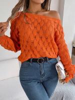 Suéter Casual de Invierno-Otoño Cuello Oblicuo, Manga Larga, Moda para Mujeres en Rosa - details 26
