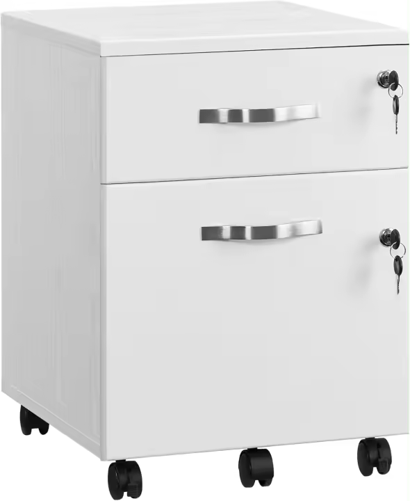 Archivador Móvil Seguro Tamaño Compacto de Oficina con 2 Cajones, 5 Ruedas, Ajustables Barras Colgantes, A4, Archivo Colgante de Tamaño Carta Negro Tinta LCD22BV1 - 1