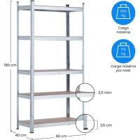 Estantería Modular de Acero Galvanizado Paquete 2, 5 Baldos Ajustables, Carga Máxima 875Kg, 90x40x180cm - details 1