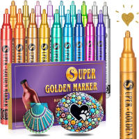 Marcador de color metálico súper dorado, 12/18 Farben funkelnde metallische Glitzermarker, acrílico-Farbstifte für Felsmalerei, Glas - details 0