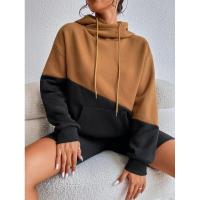 Sudaderas con capucha para mujer, ajuste, colores contrastantes, top cálido para mujer, sudaderas con capucha marrones sueltas para Haruku - details 3