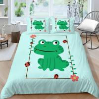 Juego de Ropa de Cama con Diseño de Ranas y Toad de Dibujos Animados a Lápiz Verde Tamaño King Queen Polyester Ideal para Niños y Adultos - details 8