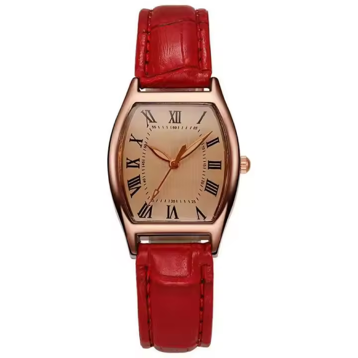 Lujo premium El nuevo cuarzo para mujer 2025 con estilo retro, correa de cuero en forma de barril y un reloj sencillo para estudiantes - 1