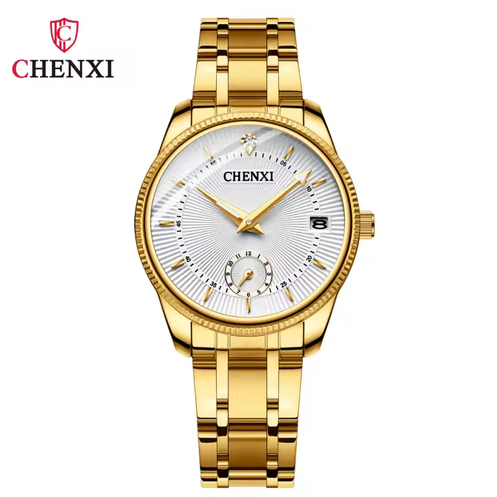 Reloj de pareja de oro completo dos y medio calendario reloj de cuarzo para hombres y mujeres - 1