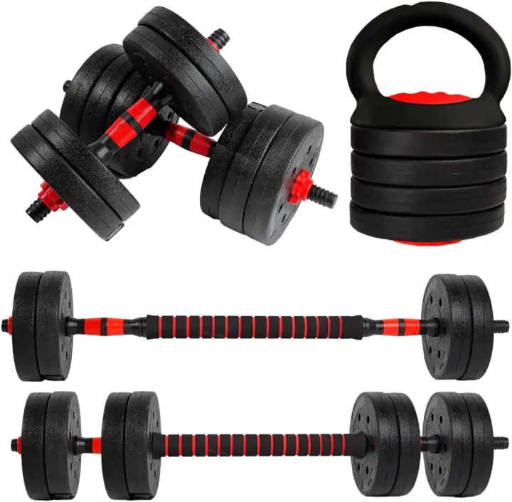 Ajustables【Discos de Cemento |   10-40 kg】con Barra Recta de Conexión |   Pesas Ergonómicas para Hombres y Mujeres, Gimnasio en Casa, Fitness (Transformador Rojo/Naranja) - 1