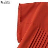 ZANZEA-Vestido elegante de verano, Vestido de manga corta con cuello de pico a la moda para mujer, Vestido veraniego plisado liso a media pantorrilla, Vestido informal de trabajo OL, caftán - details 11