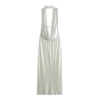 TRAFZA-vestido largo sin mangas con cuello Halter para mujer, ropa elegante y ajustada, decorada con Espalda descubierta, color liso, moda de verano - details 2