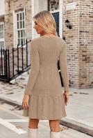 Vestido de manga larga con suéter hasta la rodilla informal con bolsillo y cuello redondo para mujer - details 13