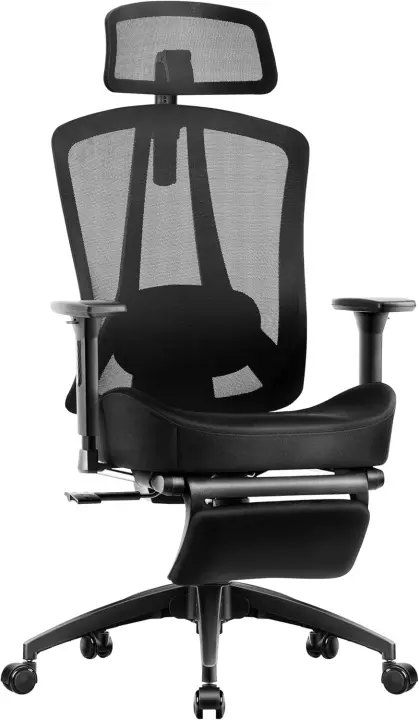 Silla Ergonómica Escritorio Silla Oficina con 2-Eje Soporte Lumbar Regulable, Sillas Escritorio a Malla Carbón Sillas Ejecutiva Ordenador Respaldo Alto Cadeira Asiento Cascada Carga 150kg - 1