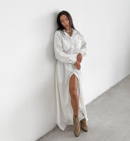 Otoño Invierno nueva camisa elegante de manga francesa ceñida a la cintura con sentido del diseño y vestido largo de moda con abertura - details 5