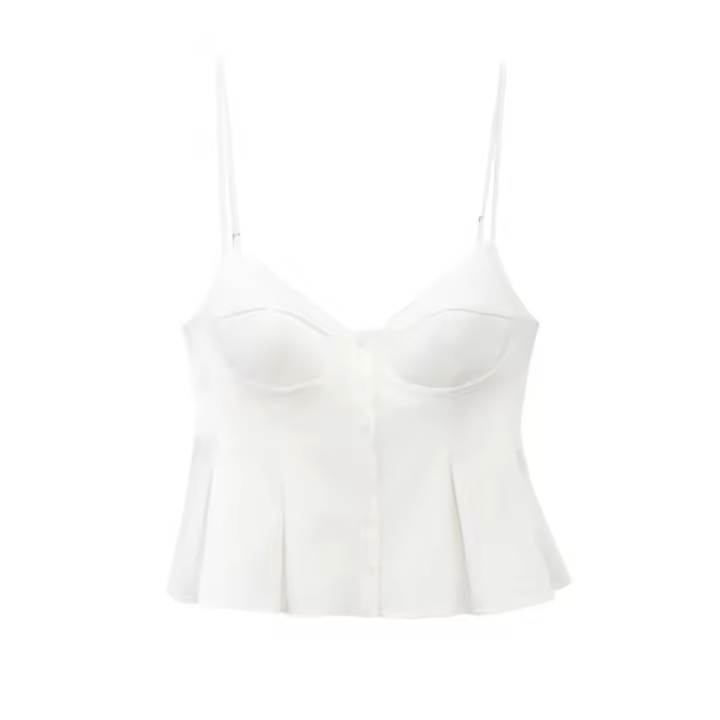 Moda sexy chica caliente casual pequeño plisado popelina halter top blanco - 1