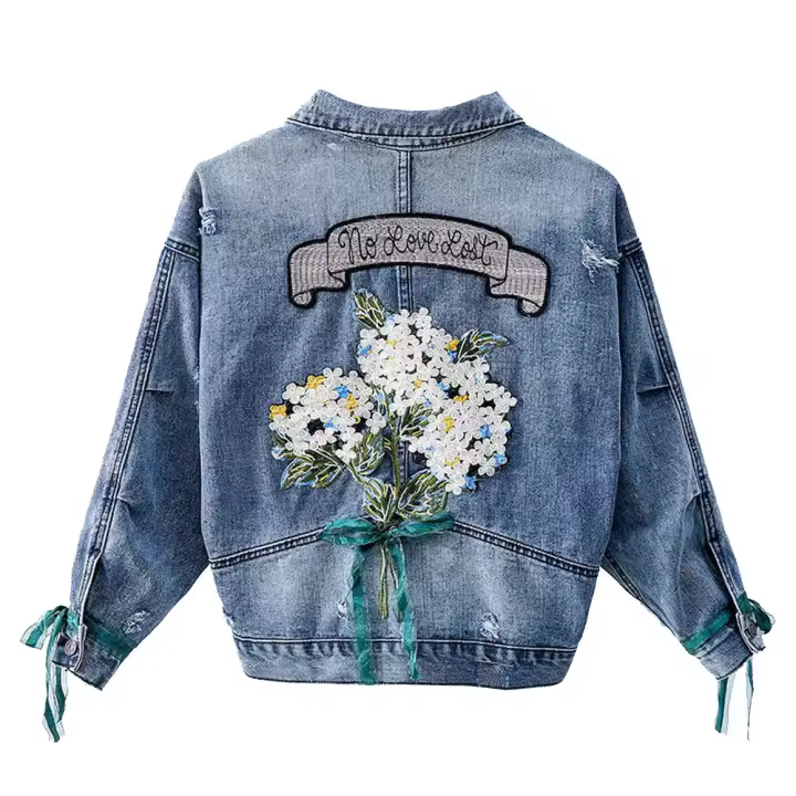 Chaqueta vaquera de mujer, manga larga con cinta RAL bordada, con botones y bolsillos - 1
