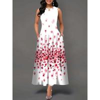 Women's Boho Long Dress Elegant Sleeveless Floral Print Casual Beach Party Summer Dress - details 22