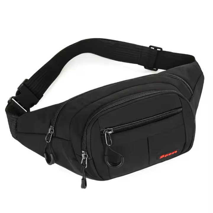 Riñonera deportiva resistente al agua, bolso de pecho cruzado de gran capacidad, Color sólido, nailon con correa ajustable - 1