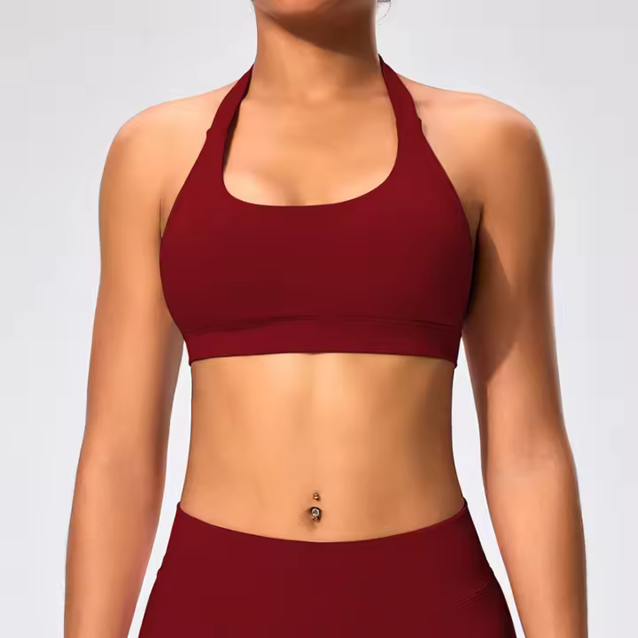 Sujetador deportivo de estilo europeo y americano con cuello halter, alta elasticidad, nylon mate, gran espalda abierta, top de yoga para mujeres - 1