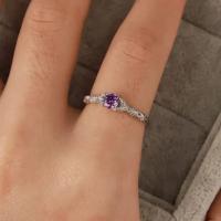 Anillo de plata ligero de lujo con circonita amatista para mujer, anillo con temperamento de gema de moda simple europea y americana - details 1