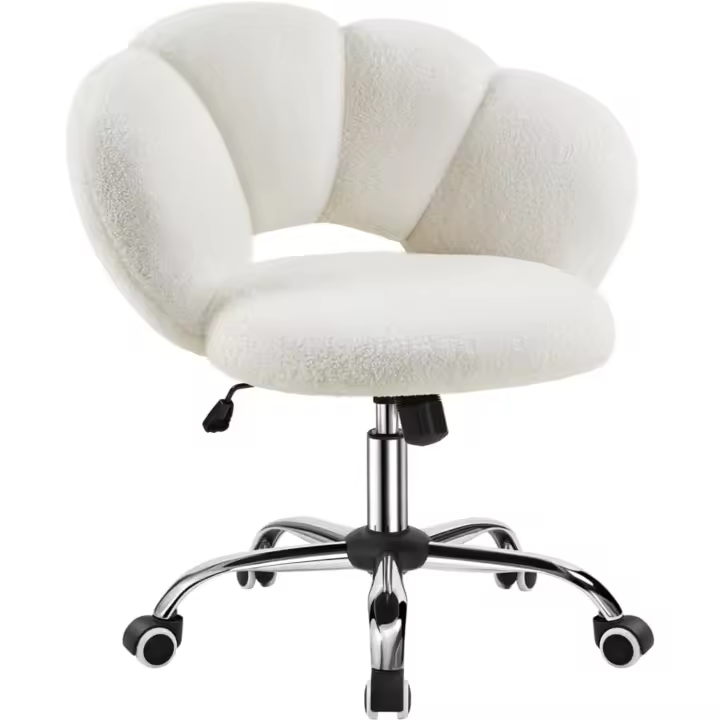 Silla de Oficina Ergonómica Blanca, Sin Brazo, Ajustable en Altura, Diseño de Nube en Tejido Bouclé - 1