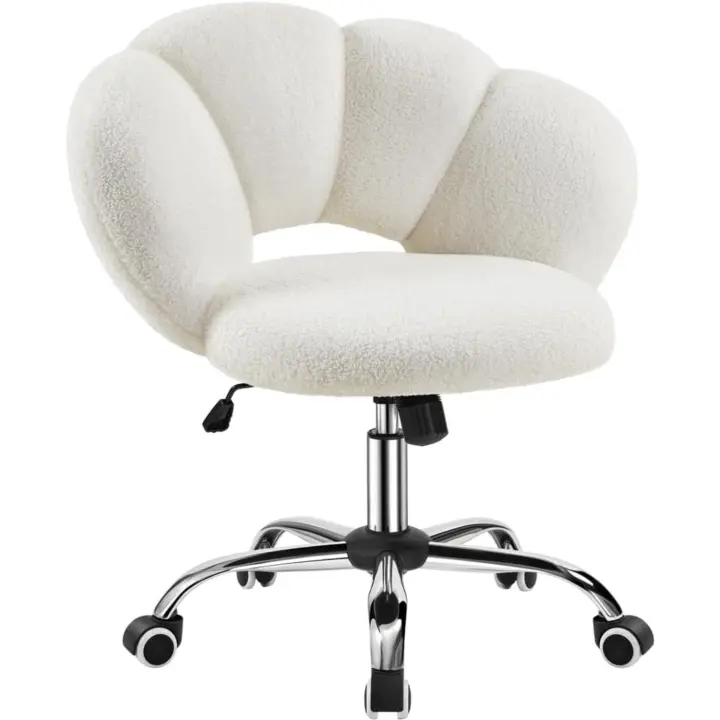 Silla de Oficina Ergonómica Blanca, Sin Brazo, Ajustable en Altura, Diseño de Nube en Tejido Bouclé - 1