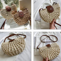 Bolso de paja para mujer, bandolera semicircular hecha a mano de ratán, bolso de mano para viaje y playa - details 16
