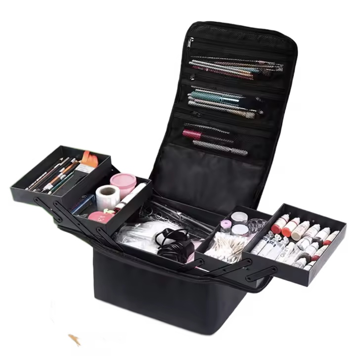 Estuche de transporte de maquillaje multicapa, organizador de artículos de tocador de viaje impermeable portátil, gran capacidad desmontable - 1