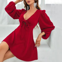 Vestido de manga de burbuja con Correa hueca para mujeres - details 1