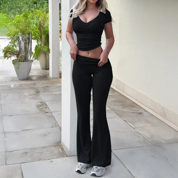 Conjunto deportivo informal para mujer primavera-verano 2025 camiseta de manga corta pantalones largos conjunto de 2 piezas - 1
