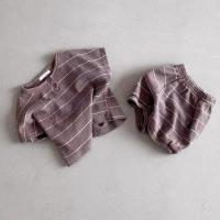 Conjunto de ropa de bebé con forro de verano, camiseta a rayas y bombachos, 2 uds., traje de ropa para niño, conjunto de ropa nfant de algodón puro, 2024 - details 14
