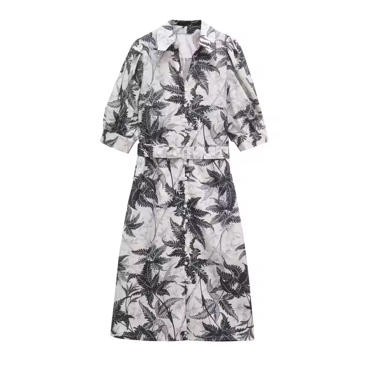 Ropa de mujer europea y americana, popular temperamento francés ligero, vestido femenino de gasa con estampado de lujo. - 1