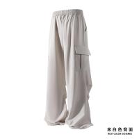 Pantalones casuales de secado rápido, pantalones de cintura elástica rectos sólidos plisados ​​con bolsillo lateral a la moda para hombres, pantalones sueltos de seda de hielo para uso diario - details 8