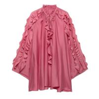 OUWU- Camiseta de vacaciones de manga larga de longitud media con volantes rosas, camisa grande con protección solar en capas transparente - details 1