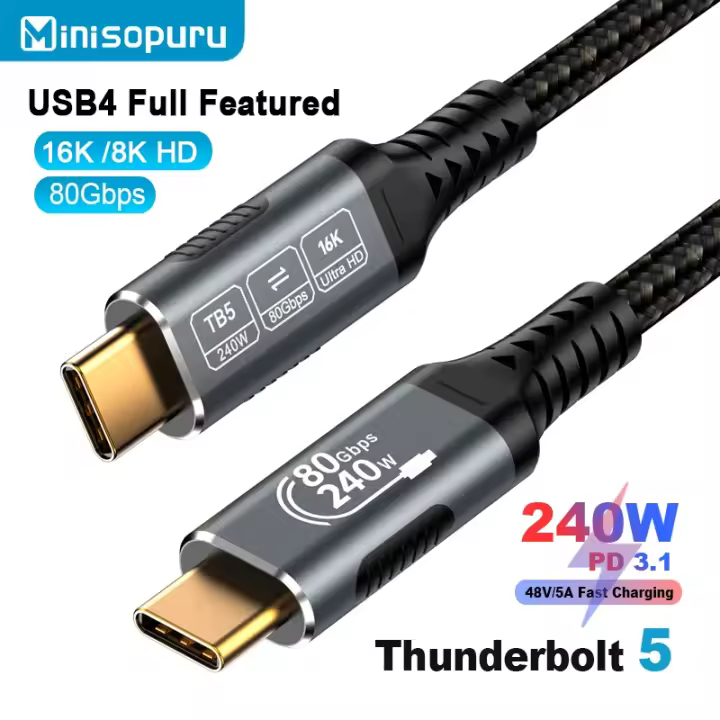 Cable de carga rápida USB Tipo C Minisopuru 240W Soporte de 16K/Dual 8K 80Gbps de datos - 1