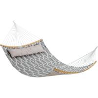 Hamaca de Bambú con Barras Separadoras Curvas Desmontables, Almohada, 200 x 140 cm, Carga 225 kg, Gris y Beige - details 0