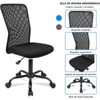 Escritorio ergonómico. Sin reposabrazos. Juvenil sin Brazos. Tela Transpirable. con Ruedas, giratoria. Negra. - details 1