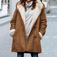 Chaqueta de mujer con forro de lana, hebilla de esquina con capucha, abrigo de longitud media, abrigo de piel resistente al viento para invierno, ropa de calle - details 4