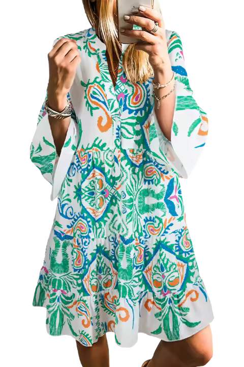 Elrachen Mini vestido tribal para mujer con mangas de pulsera, verde, tallas S-XL - 1