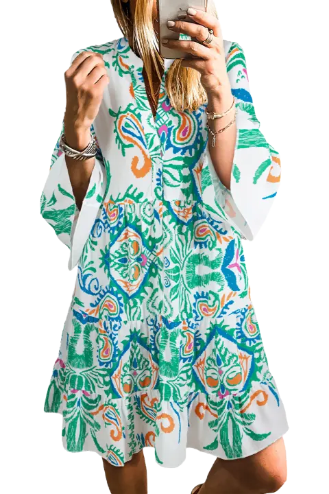 Elrachen Mini vestido tribal para mujer con mangas de pulsera, verde, tallas S-XL - 1