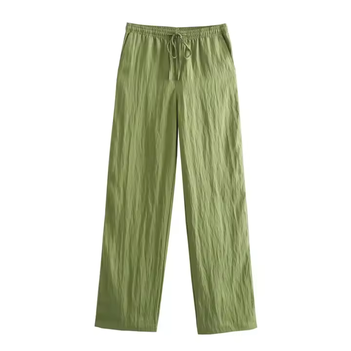 - Pantalón informal de mujer, pierna alta, cintura alta, holgado, plisado, piernas rectas, ropa de oficina, 2024 - 1