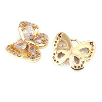 4 Uds. Colgantes de mariposa de latón y circonita de Color dorado de 18K, suministros para hacer joyas, collar, pendientes, accesorios para mujer - details 5