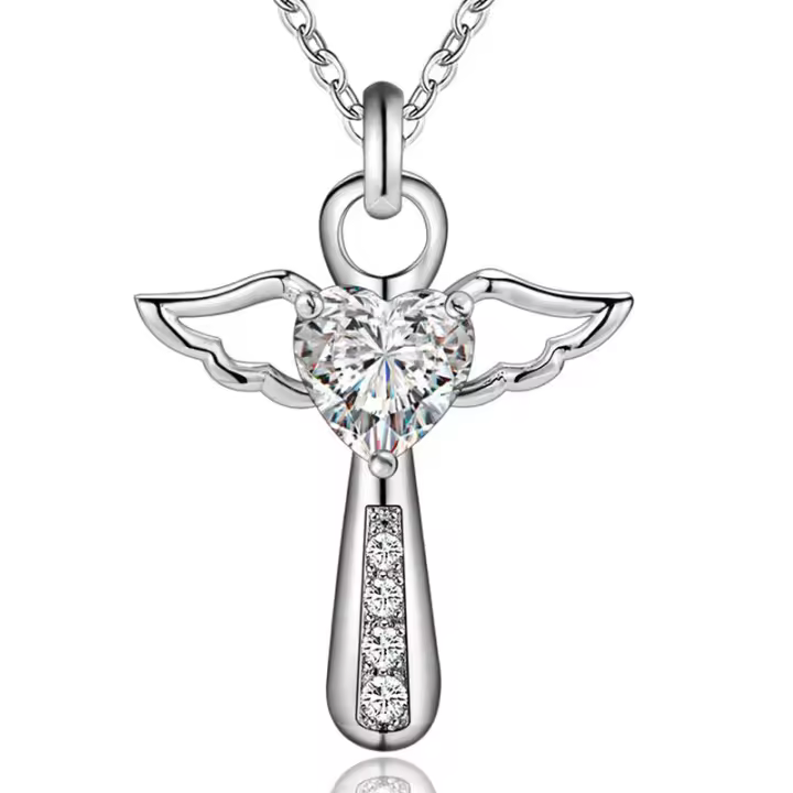 Collar de plata de ley 925 con colgante de circonita AAAAA, Cruz de Ángel, joyería de moda - 1