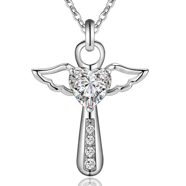 Collar de plata de ley 925 con colgante de circonita AAAAA, Cruz de Ángel, joyería de moda - 1