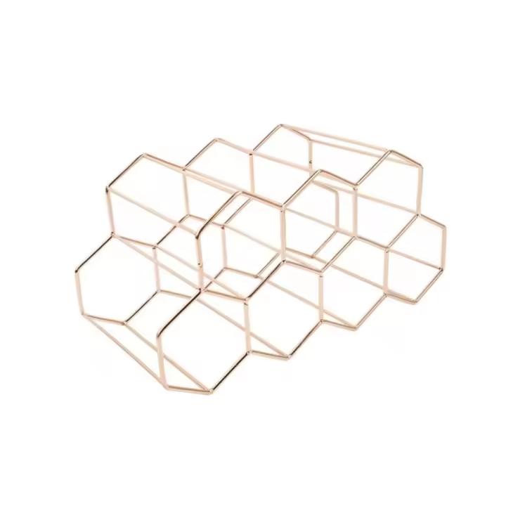 Estante hexagonal decorativo de Metal para almacenamiento de vino, soporte de exhibición de vino, Ahorrador de espacio, panal de abeja, oro rosa - 1
