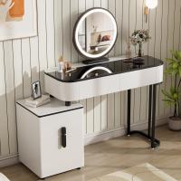 LED Ajustable y Espejo, Maquillaje con Tablero Vidrio Reforzado y Cajonera, Montaje Flexible, 100x40 cm, Mesa Mara y Metal, Blanco+Negro, MB6110wsz - details 0