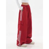 Pantalones de chándal rojos holgados informales de pierna ancha para mujer, ropa de calle de cintura alta, pantalones Cargo, pantalones Hippie para correr, ropa de primavera 2024 - details 6