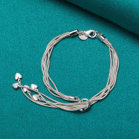 Pulsera de plata de ley 925 con forma de corazón, brazalete con cadena de cinco serpientes, joyería - details 2