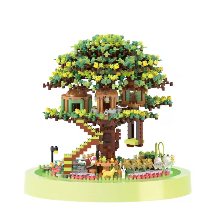 Bloques de construcción de casa de árbol de flores de cerezo para niños y adultos, ladrillos de modelo clásico ligero con cubierta de polvo, regalos de bricolaje - 1