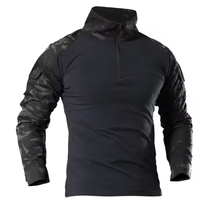Conjunto de uniformes militares para hombre, camisa de cuero negro Multicam transpirable, uniforme táctico de carga - 1