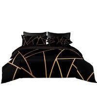 Juego de Ropa de Cama de Estilo Minimalista Funda de Edredón Cubierta de Almohada y Sábana de Twin Full Size en Negro 220x240 - details 1