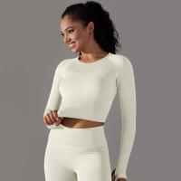 -Top Camisa deportiva de yoga de manga larga a rayas para mujer, sin costuras, que absorbe la humedad - details 34