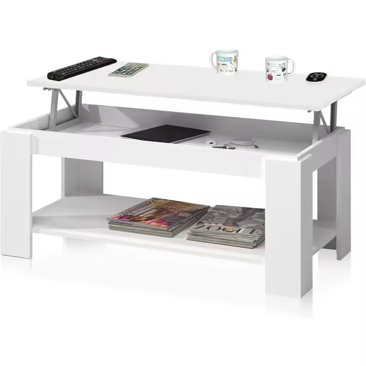 Centro con revistero, Mesa elevable, mesita Mueble Salon Comedor, Acabado en Blanco Artik y Roble Canadiense, Medidas: 102 cm (Largo) x 43/54 cm (Alto) x 50 cm (Fondo) - 1